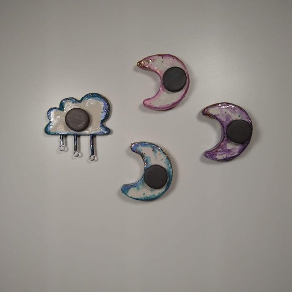 Four Handmade Glitter Clay Moon & Cloud Magnets - Picture 7 of 7